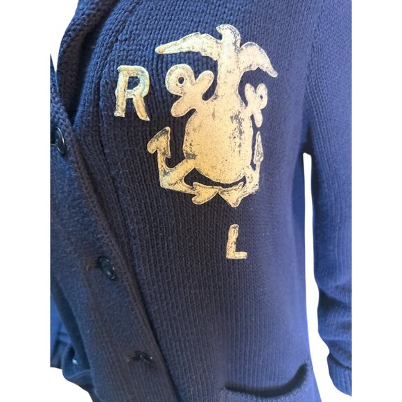 Polo Ralph Lauren Navy Blue Cardigan Sweater Anchor Logo Patch Mens Sz M EUC - Picture 4 of 9
